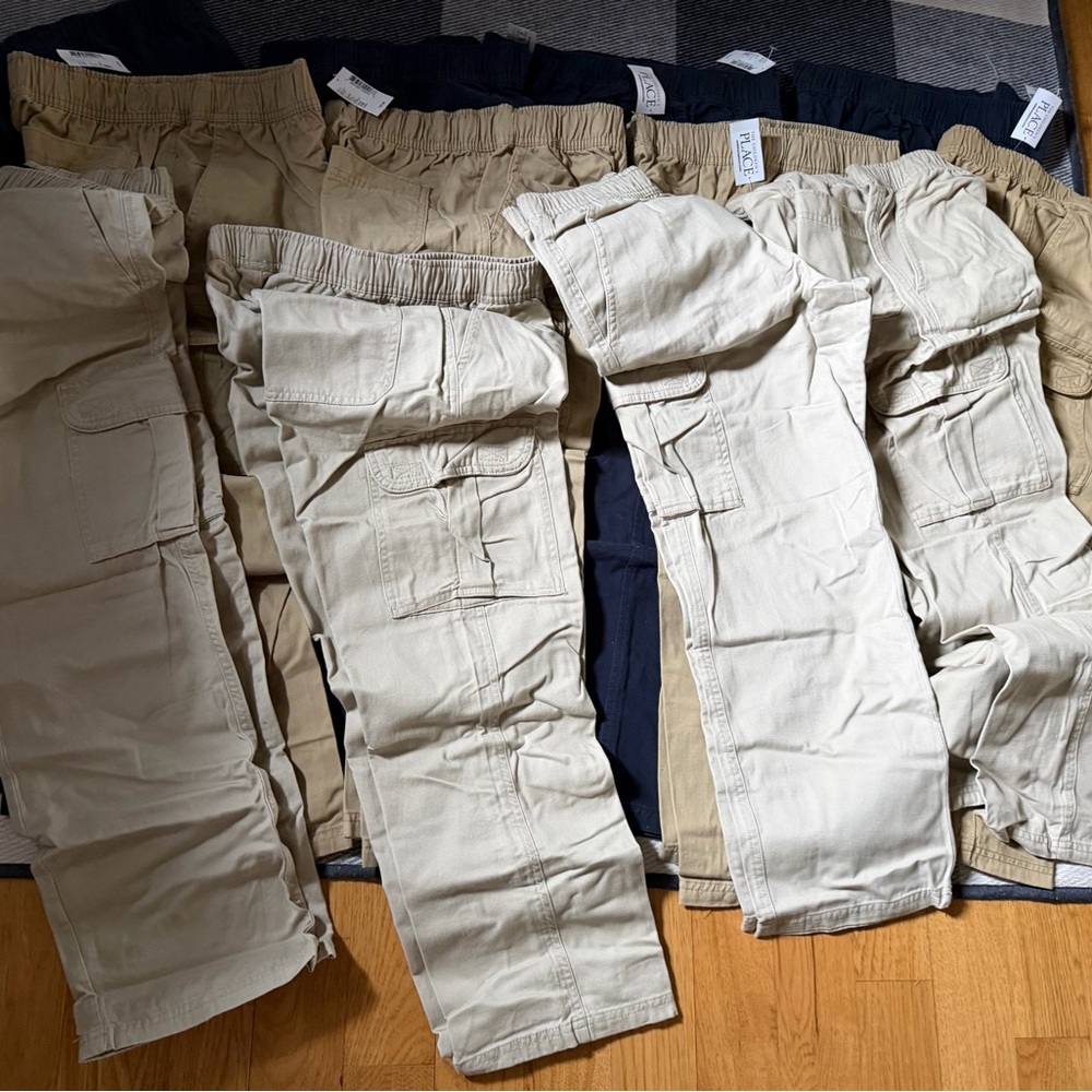 Children’s place Lot of Khaki and Navy Cargo Pants - Elastic Waist 10 husky NWT